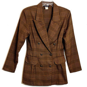 EUC‎ Vintage Brown and Black Houndstooth Double Breasted Blazer Size 9/10